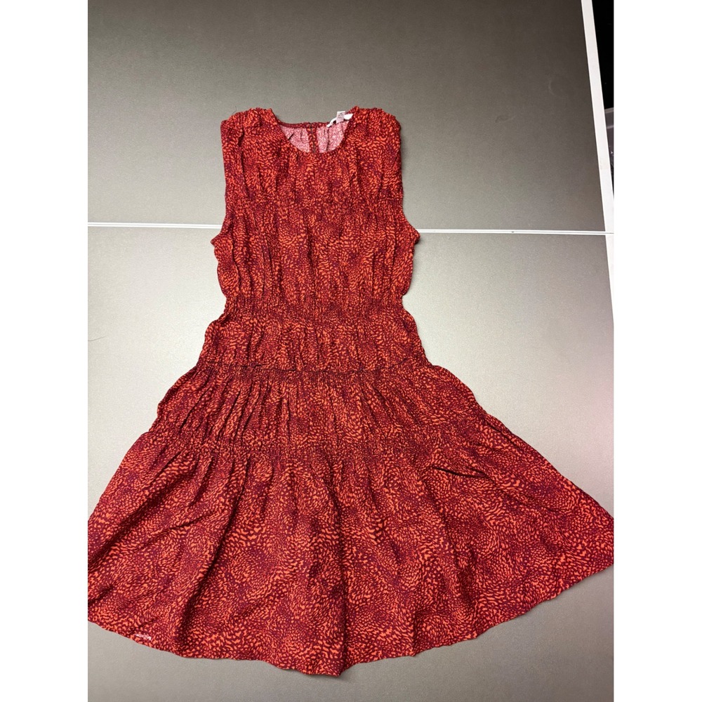 Time and Tru Womens Red Abstract Print Smocked Waist Tiered Dress TT2736022991P
